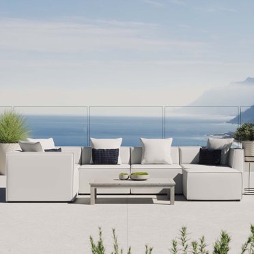 Modway Saybrook Canapé Sectionnel de Patio Extérieur 6 Pcs en Tissu Rembourré, Blanc