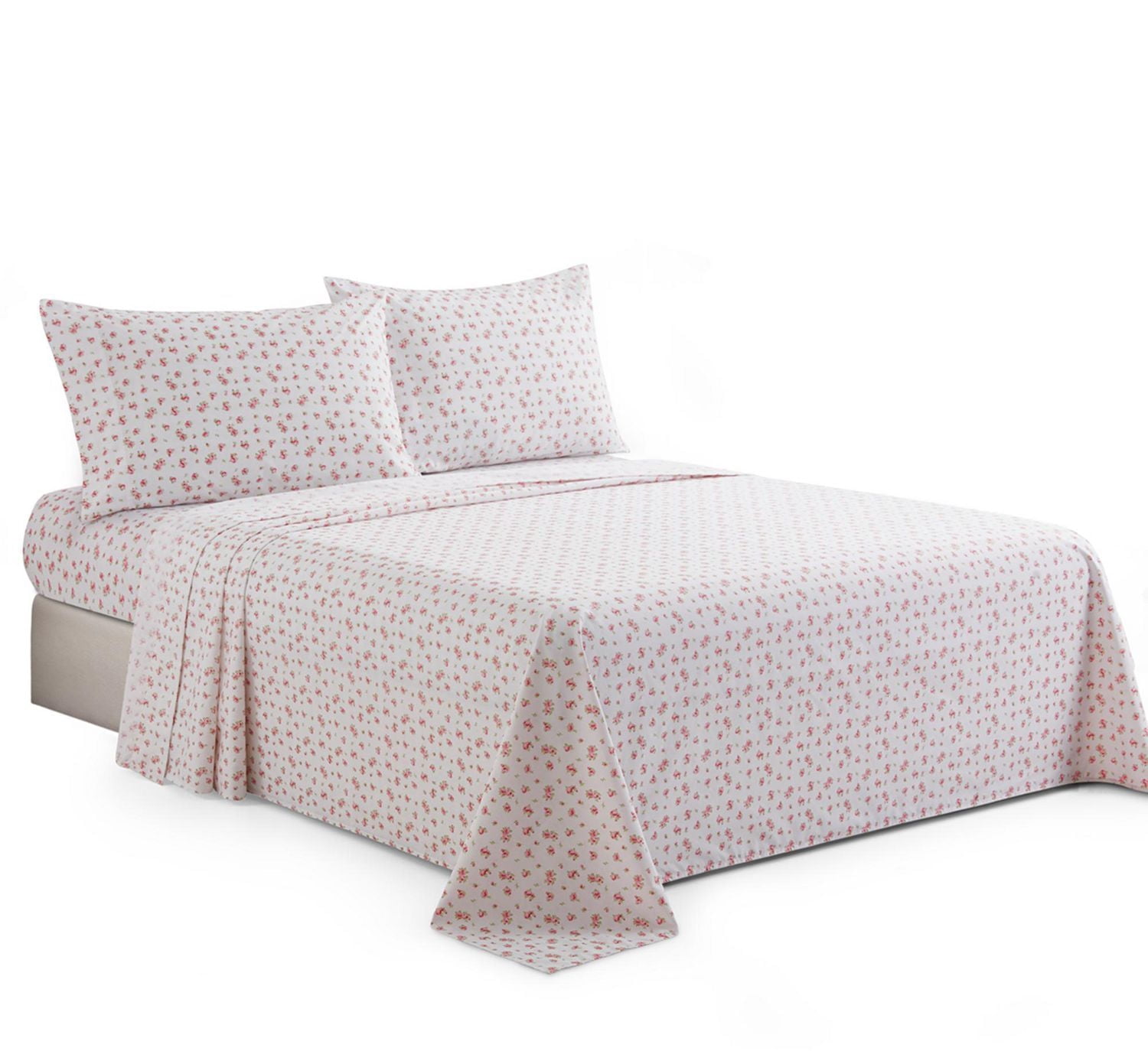 Literie Marina Décoration en percale de coton mélangé, douce et à poches profondes, 600 fils/cm², qualité hôtelière, motif floral rose.