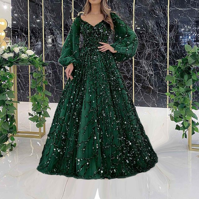 EGNMCR Robes à Paillettes pour Femmes Automne Hiver Col en V Manches Longues Robe de Cocktail Formelle Corset Moulante Tendance Bal Fête Décontractée Robes Maxi
