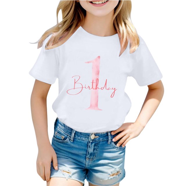 SUXIAN Hauts Mignons pour Filles Chandail à Col Rond Décontracté et à la Mode pour Enfants avec Lettres Imprimées Haut à Manches Courtes Col Ras du Cou Chemises Décontractées pour Filles Blanc 1-2 Ans
