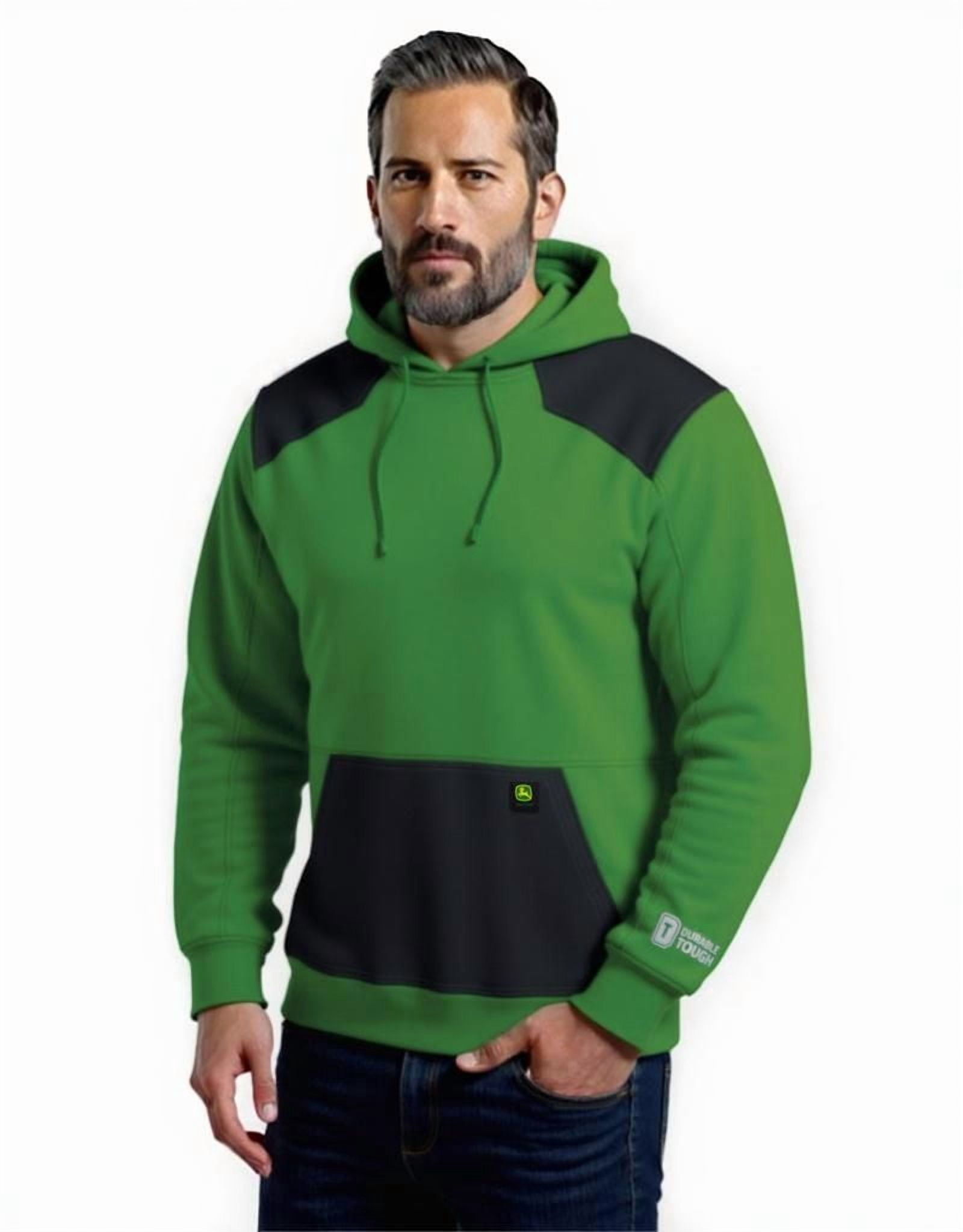 John Deere Men’s Reinforced Pull Over Fleece Hoodie with Nylon Trim, S-XL