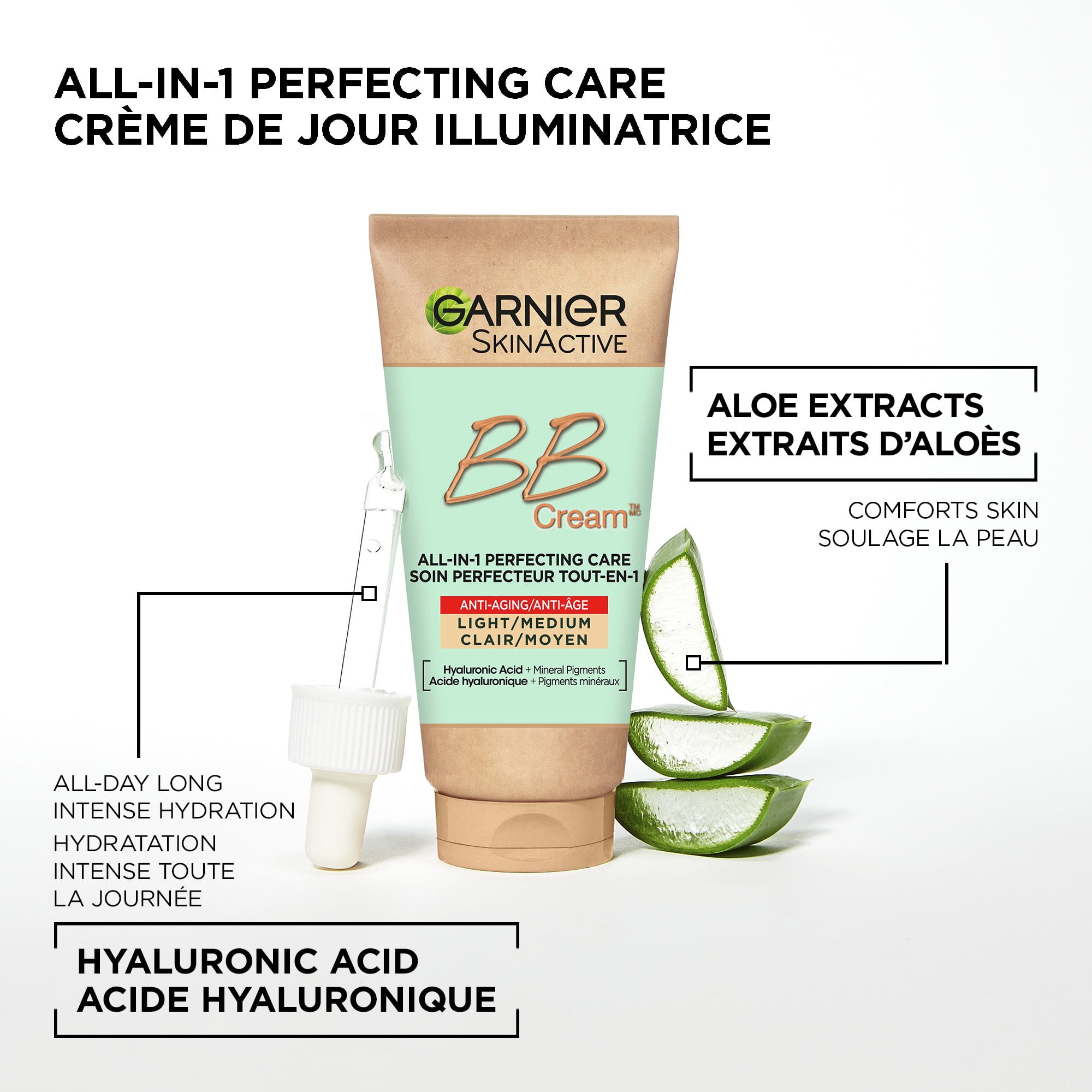 Garnier Hyaluron BB Crème Classic Light Soin Perfecteur 5-en-1 à l'Acide Hyaluronique et à l'Aloe Vera, Cruelty Free International et Végan, 50 ml
