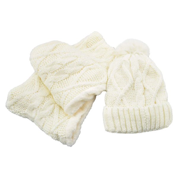 Ensemble Bonnet et Foulard pour Femmes Doublés de Fourrure avec Pompon