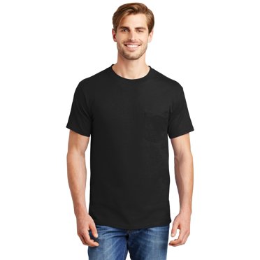 Hanes Beefy-T Men`s Pocket T-Shirt, M, Black