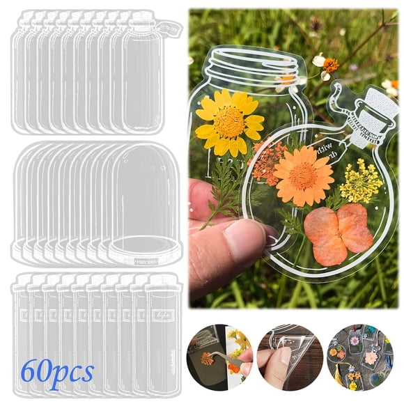 Kbndieu The Bookmark 60 Pcs Signets Transparents à Fleurs Séchées - Signet à Fleurs Séchées Bricolage - Signets Faits Maison - Beaux Signets à Fleurs - Autocollants en Verrerie Essentiels pour la Maison