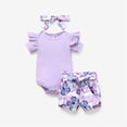 thumbnail image 2 of PatPat 3pcs Baby Girl Ribbed Romper & Belted Shorts & Headband Set, 6-9 Months, 2 of 6