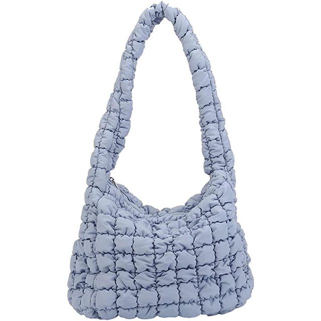 Puffer Shoulder Bag for Women Quilted Puffy Lightweight Nylon Handbag Large Padded Soft Purse