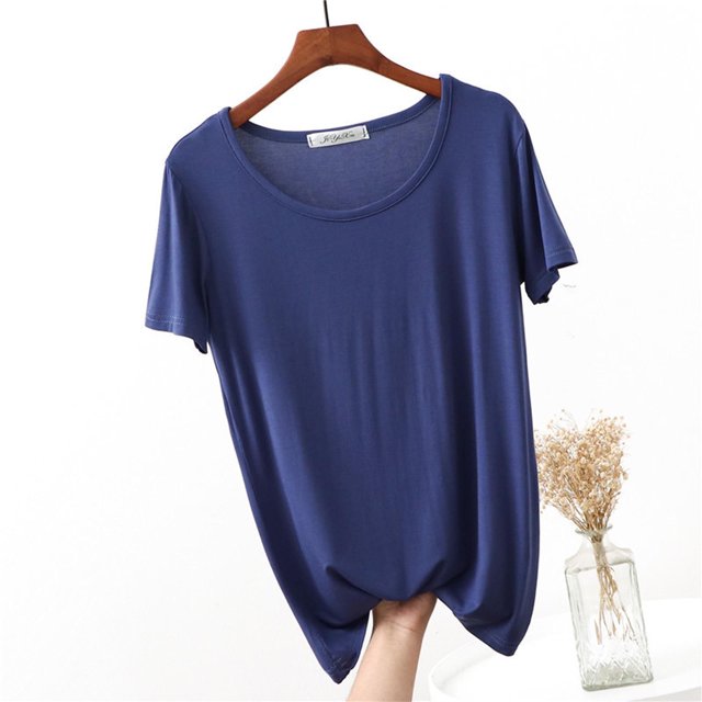 Weiqiqre T-Shirt à Col Rond pour Femme à Manches Courtes Ajusté T-Shirt Mince Uni Haut de Pyjama Pyjama à Manches Courtes
