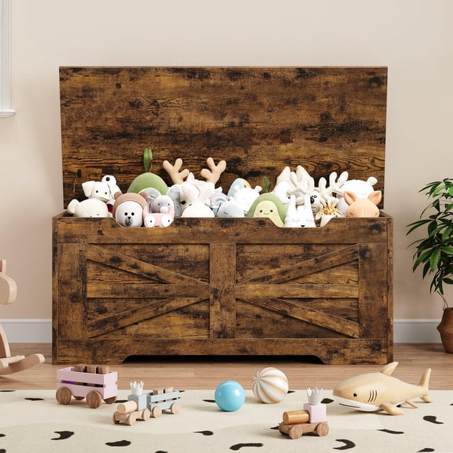 Versatile Wooden Storage Chest Bench with Safety Hinge for Living Room & Bedroom