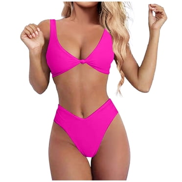 2025 Bikini Set for Women Galaxy TopsSolid V Neck Knot Womens Swimsuits with Shorts Front Push Up High Bathing Suit Shorts Boys Leg Thong Two Piece 3 Piece Swimsuits for Women