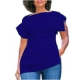 thumbnail image 2 of Liquidation & Promo, T-shirt Blouse Décontracté à Col Rond Manches Courtes Bouffantes avec Fermeture Éclair pour l'Été et Usage Quotidien Polyvalent 95 % Polyester, 5 % Spandex, Bleu, Sopatenor, 2 of 9