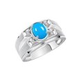 thumbnail image 3 of RYLOS Men's Rings Sterling Silver Rings Classic Designer Style 8X6MM Oval Gemstone &  Diamond Ring Turquoise December Birthstone Rings For Men,  Size 11, 3 of 7