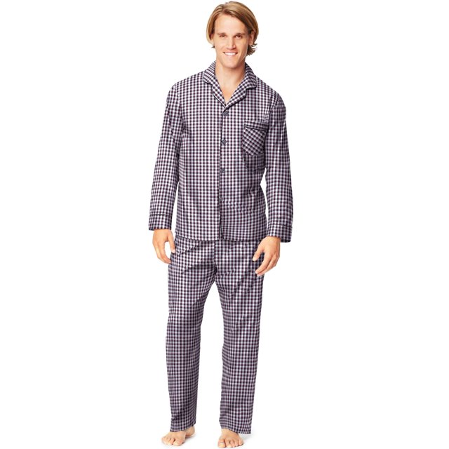 Hanes Mens Woven Pajamas, S, Burgundy Gingham