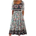 thumbnail image 1 of FAVIPT Robe pour Femmes 2025 Décontractée Chic Été Plage Robes Manches Courtes Col Rond Robe Élégante Imprimé Floral Poches Robes Bleu,P, 1 of 3