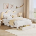 thumbnail image 1 of Princess Boucle Upholstered Bed Frame with LED Lights & Storage Drawer – Adjustable Headboard, Wood Slats, No Box Spring Needed – TWIN / FULL / QUEEN, Pink / White, 1 of 8