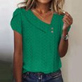 thumbnail image 2 of Fgnfyis T-Shirt à Manches Courtes à Col en V Uni avec Boutons et Manches Pétales pour Femme Hauts pour Femmes Vert TTG, 2 of 5