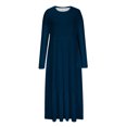 thumbnail image 4 of Penkiiy Robe Décontractée pour Femme à Manches Longues, Col Ras du Cou, Évasée, Robe Longue Fluide à Étages de Plage avec Poches, m Bleu Marine, 4 of 5