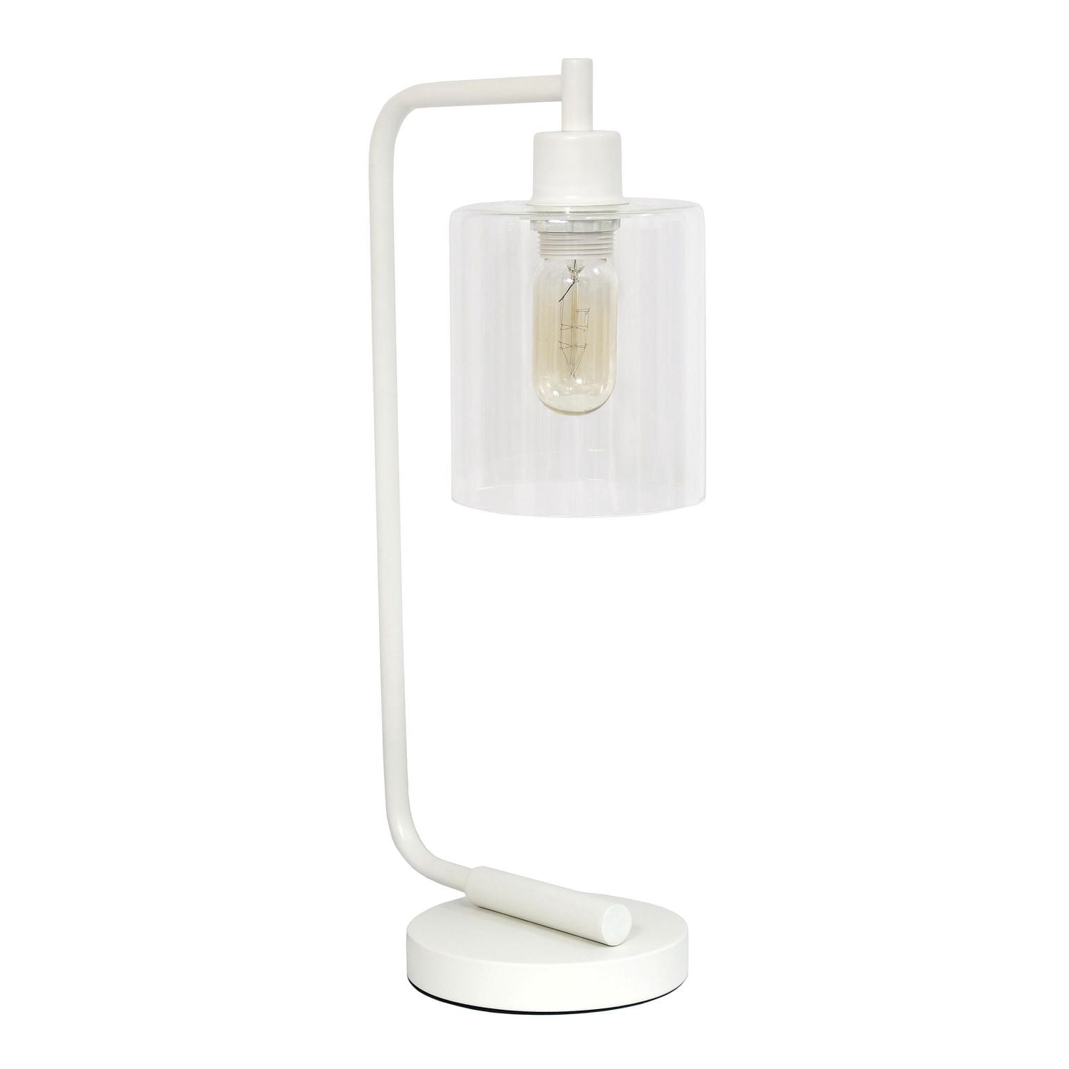 Lampe de bureau à lanterne industrielle en fer de style antique de Simple Designs Bronson avec abat-jour en verre, blanc