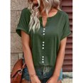 thumbnail image 3 of Birdeem Chemise à Col en V Boutonnée Unie d'Été pour Femme à Manches Courtes avec Revers, 3 of 8