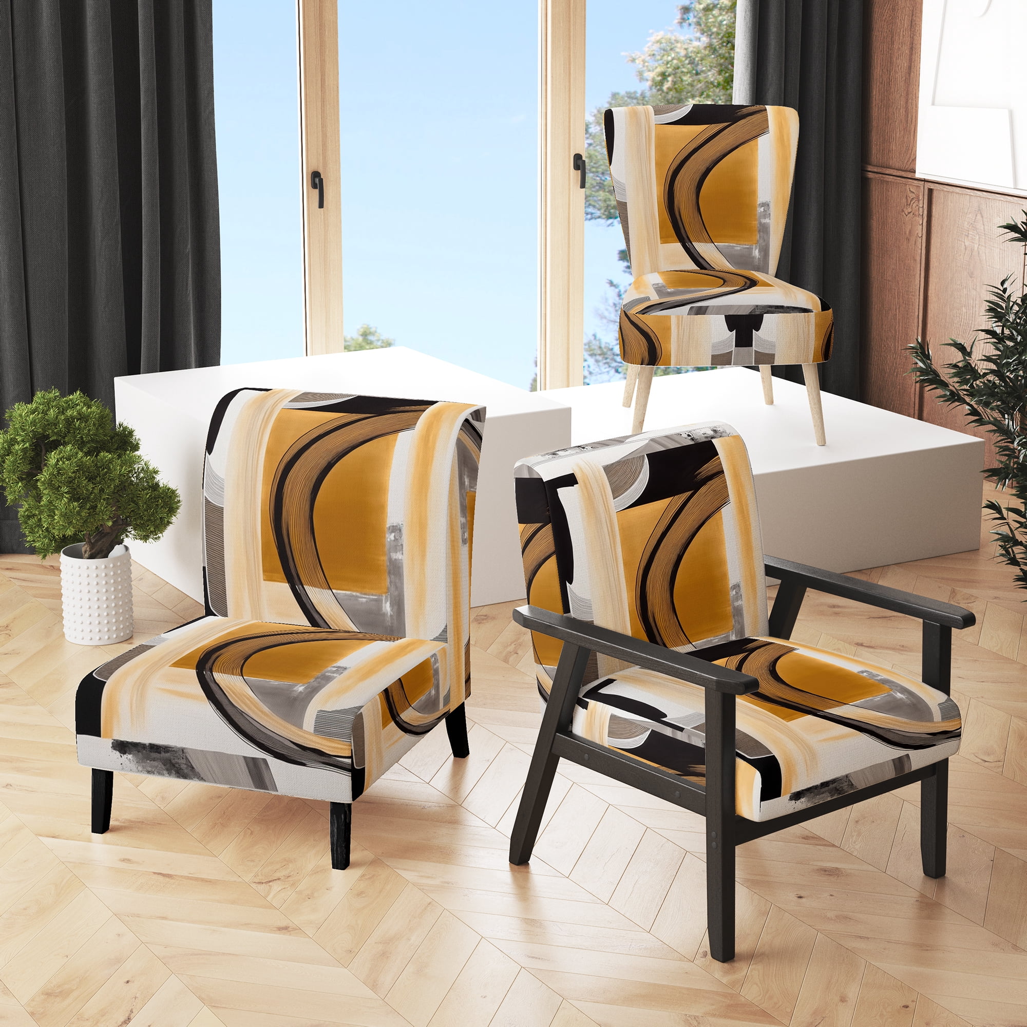 Designart « Abstraction Art Déco Charmant III » Fauteuil d'Appoint Rembourré Abstrait Noir - Fauteuil Moderne pour Chambre