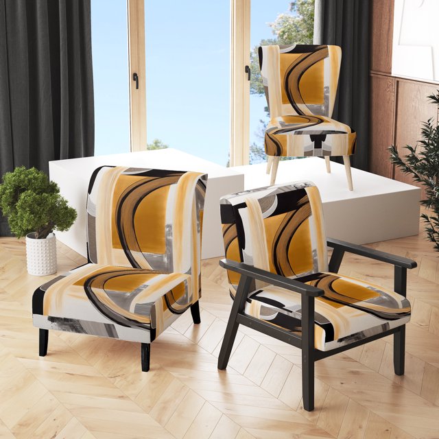 Designart « Abstraction Art Déco Charmant III » Fauteuil d'Appoint Rembourré Abstrait Noir - Fauteuil Moderne pour Chambre