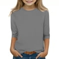 thumbnail image 2 of 2025 Chemises à Manches 3/4 pour Filles Mode Couleur Unie Col Rond Hauts Chemises Décontractées Gris, 2 of 6
