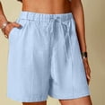 thumbnail image 2 of Annhoo Womens Plus Size Cotton Linen Shorts High Waisted Drawstring Wide Leg Solid Comfy Casual Shorts with Pockets, 2 of 7