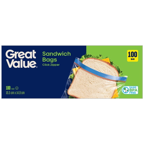 Great Value Sacs à Sandwich, Fermeture à Glissière, 100 Sacs