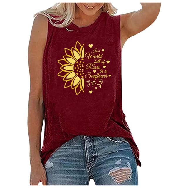 Pompotops Débardeur Sans Manches Imprimé Sunflower Series Décontracté Ample pour Femme