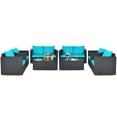 thumbnail image 2 of Costway Ensemble de 8 Pcs pour Patio en Rotin avec Coussins Canapé Fauteuil Table Basse Turquoise, 2 of 10