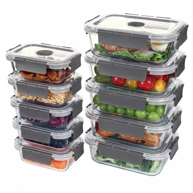 TechGen Premium Borosilicate Glass Food Storage Containers with Snap Locking Lids, 10 pack