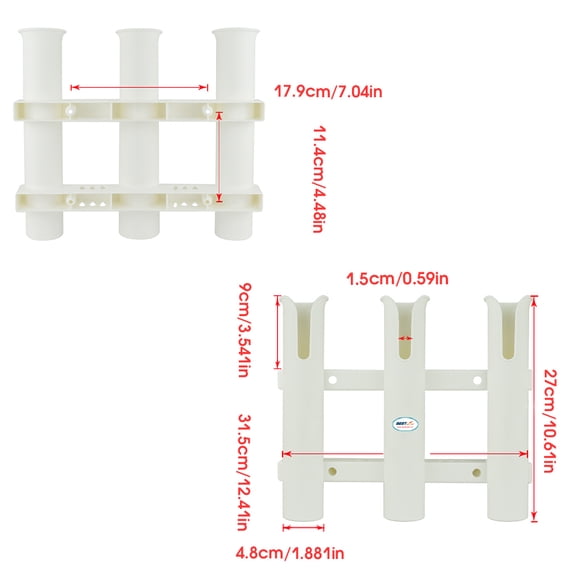Baohd Support de Pêche Portable à Rainures en Polymère Support de Canne Gadgets Support Bateau Mural Support 3 Tubes Fournitures de Liaison Blanc