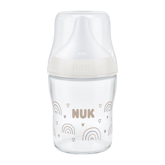 Biberon en verre pour bébé NUK Perfect Match, 0+ mois, 120 ml, biberon anti-coliques, indicateur de contrôle de la température, arc-en-ciel, 1 pièce