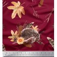 thumbnail image 1 of Soimoi Tissu Voile de Coton Rouge Feuilles & Hérisson Imprimé Animal 1 Yard 56 Pouces de Large, 1 of 3