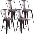 thumbnail image 1 of Goplus Copper Set of 4 Metal Wood Counter Stool Dining Kitchen Bar Chairs Rustic, 1 of 1