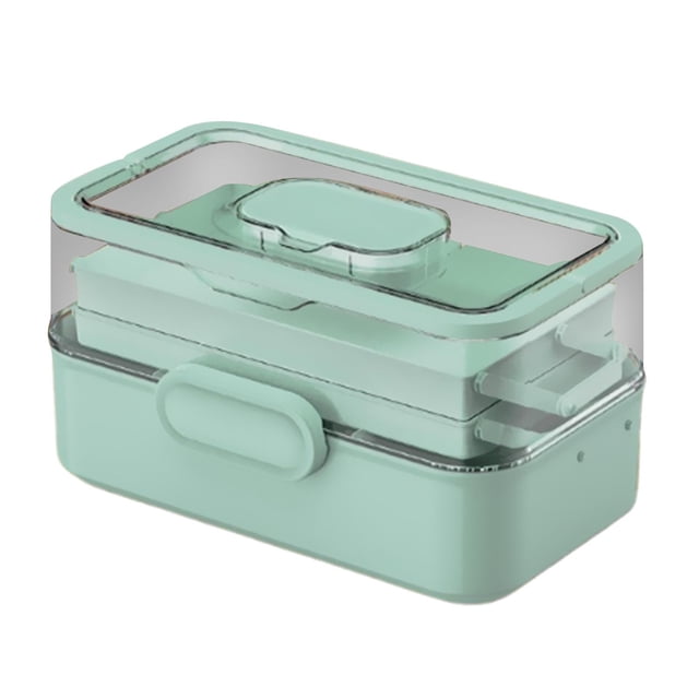 Esquirla Medicine Box Multi Layer Dustproof Art Crafts Case for Office Study Bathroom green