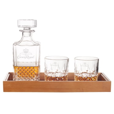 Ensemble de Carafe à Whisky Crown Royal, 750 mL, avec 2 Verres à Boire et Plateau en Bois