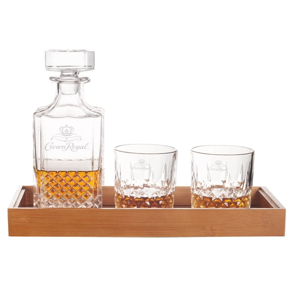 Coffret Carafe à Whisky Crown Royal Avec 2 Verres Et Plateau En Bois
