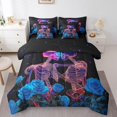 thumbnail image 1 of Skull Comforter Set Gothic Skeleton Bone 7 Pieces Bedding Set,Extoic Blue Rose Floral Bed In A Bag for Adults Woman Men Goth Skull Queen Sheet Set With Comforter, 1 of 5