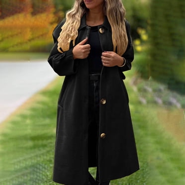 Amzcrzy Vestes pour Femmes Femmes et Hiver Décontracté Bouton Long Couleur Unie Manteau en Laine Veste Femmes Manches Longues Hauts Veste Femmes Vêtements Femmes Hauts