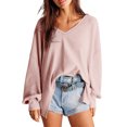 thumbnail image 2 of MeetoTime Women's Long Sleeve Tops Fall Casual Textured V-Neck Oversized Pullover Sweatshirt, 2 of 7