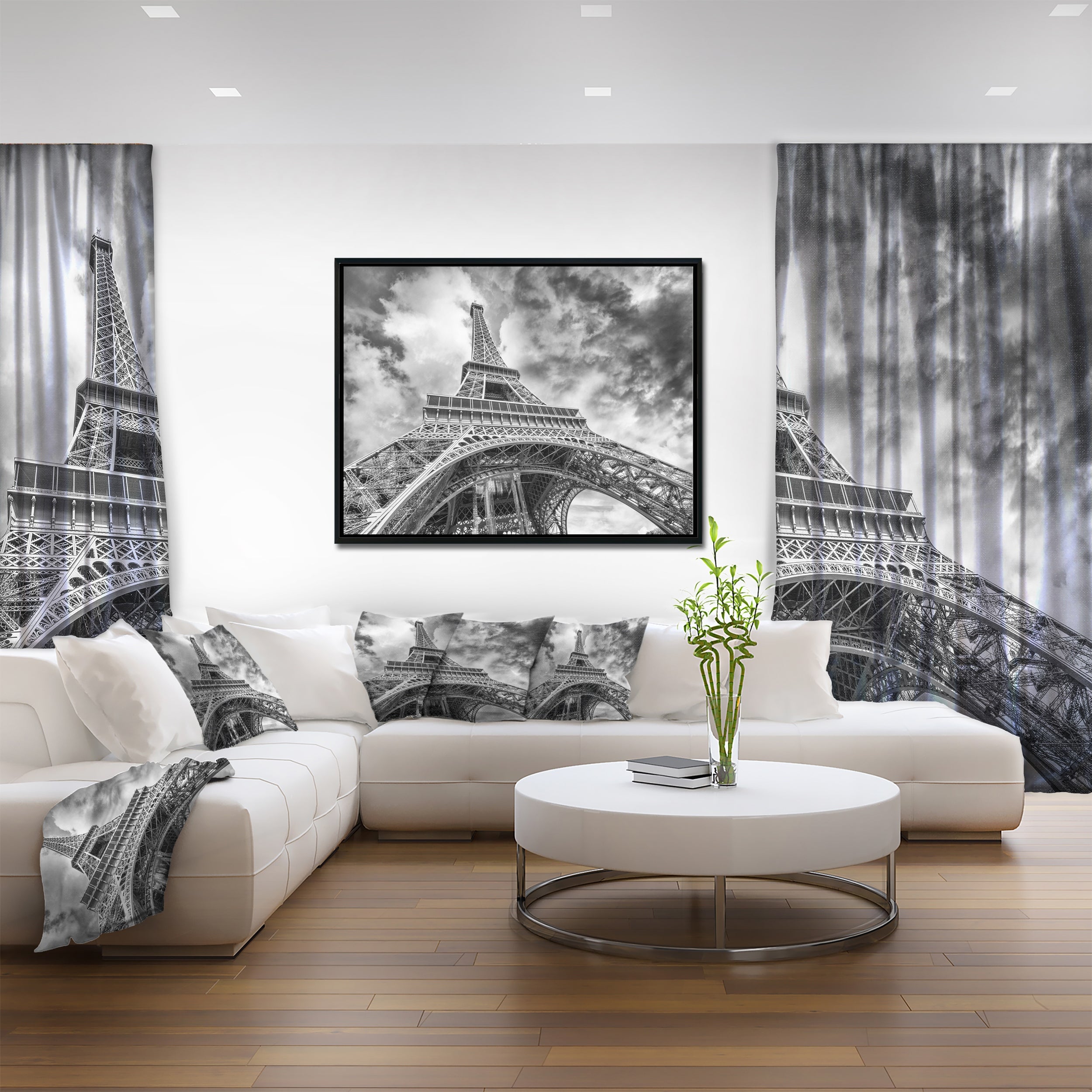 Design Art Black And White View of Paris Paris Eiffel Tower Framed Canvas Art Print