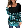 thumbnail image 4 of IROINID Chemises à Manches Longues Col en V pour Femmes, Imprimé Floral Papillon, Pull à Boutons, Vert, 4 of 8