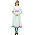 thumbnail image 1 of Bimba Womens Designer Cotton Kurta Long Flared Anarkali Kurti Dress With Pom-Pom, 1 of 2