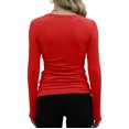 thumbnail image 3 of Hiiyo T-Shirt à Manches Longues à Col Rond pour Femme Grande Taille, Uni, Décontracté, Ajusté, sous-Vêtement, Rouge TTTG, 3 of 4