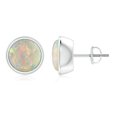 thumbnail image 1 of Angara Natural Opal Earrings - Bezel-Set Round Cabochon 2.3 ct Opal Stud Earrings in Platinum for Women, 1 of 10