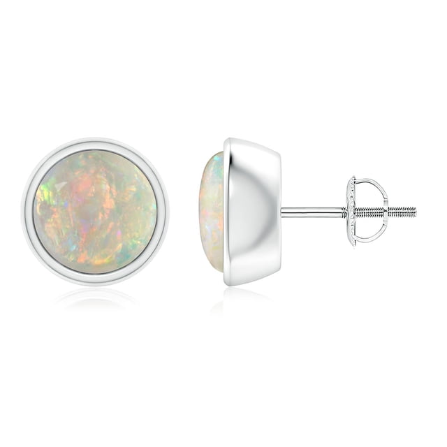 Angara Natural Opal Earrings - Bezel-Set Round Cabochon 2.3 ct Opal Stud Earrings in Platinum for Women