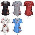 thumbnail image 3 of T-shirt Imprimé Femme Été Rond T-shirt Imprimé Femme Col Rond Manche Courte Blouse Haut Ample, Blanc, TTG, 3 of 8