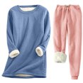 thumbnail image 1 of Pisexur Ensembles 2 Pcs pour Femmes Ensembles de Pyjama en Molleton Chaud pour Femmes 2 Pcs Chandail à Col Rond Pantalon de Pyjama Ample Vêtements de Détente Décontractés Tenues d'Hiver Surdimensionnées Grande Taille P-5TG, 1 of 2