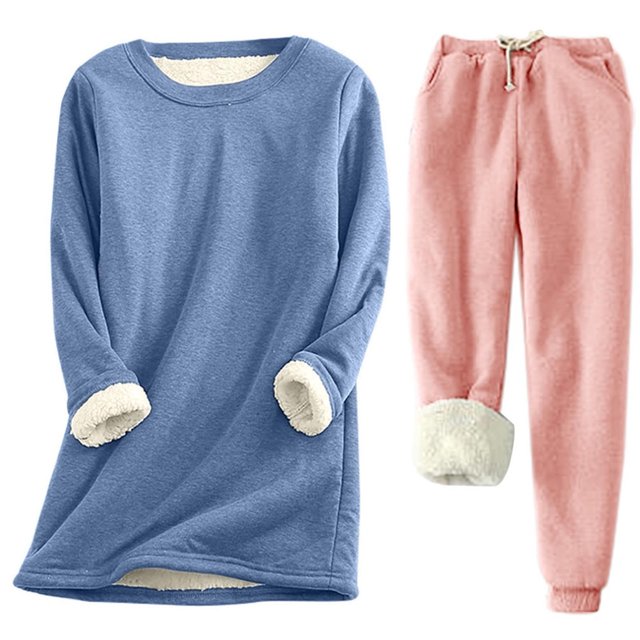 Pisexur Ensembles 2 Pcs pour Femmes Ensembles de Pyjama en Molleton Chaud pour Femmes 2 Pcs Chandail à Col Rond Pantalon de Pyjama Ample Vêtements de Détente Décontractés Tenues d'Hiver Surdimensionnées Grande Taille P-5TG